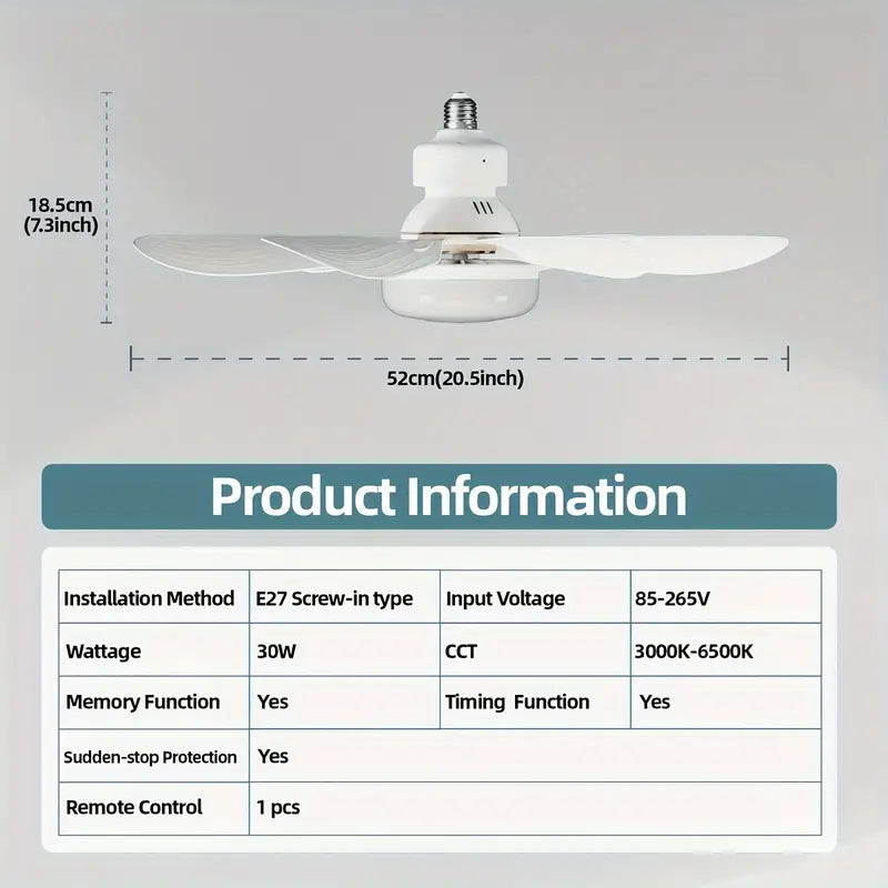 Lâmpada Ventilador Multifuncional com Controle Remoto