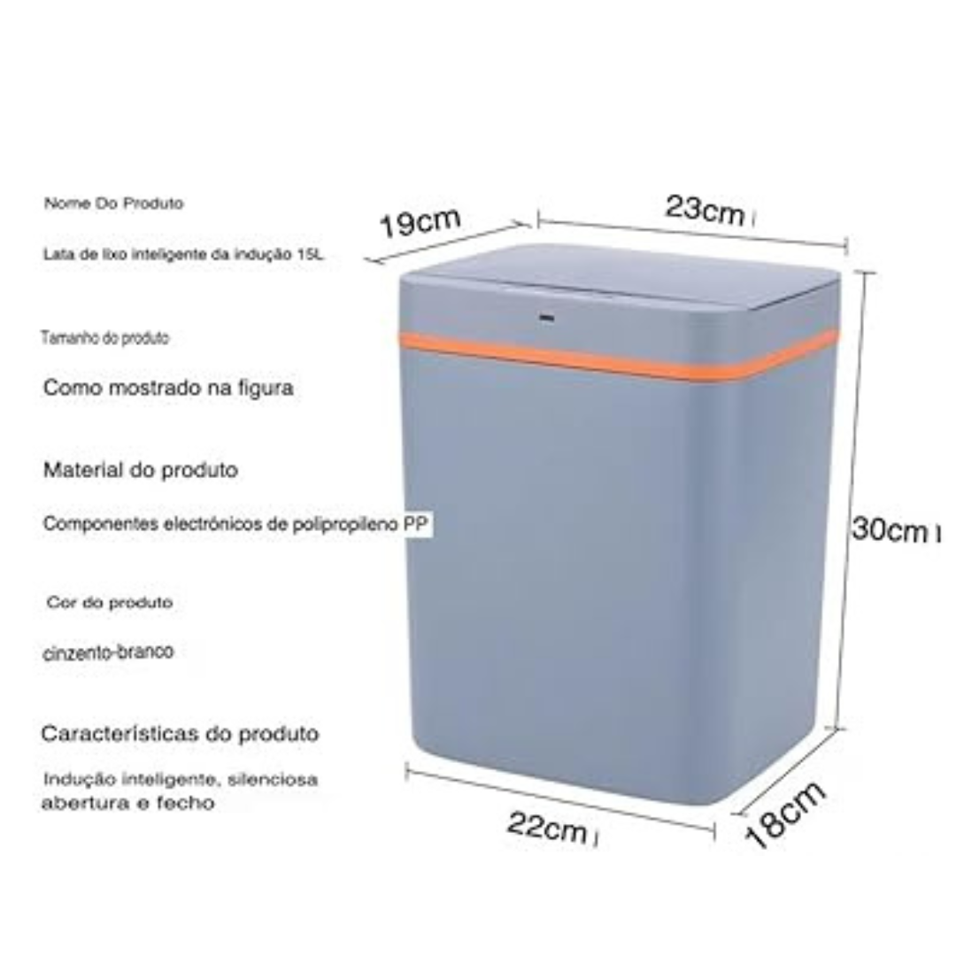 Lixeira Eletrônica Sensor 15L Cinza