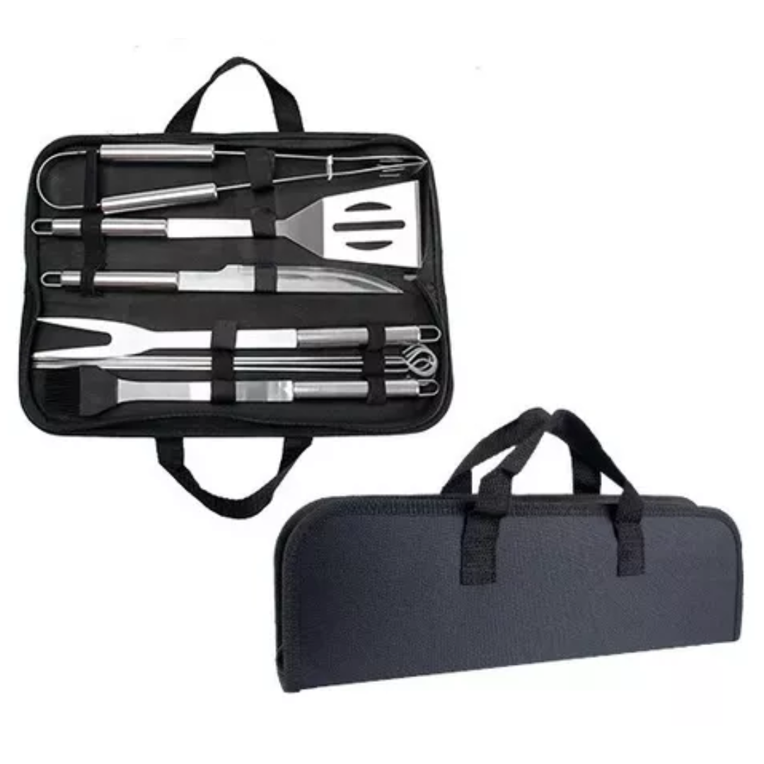 Kit Churrasco de Luxo com 9 Peças em Inox + Maleta