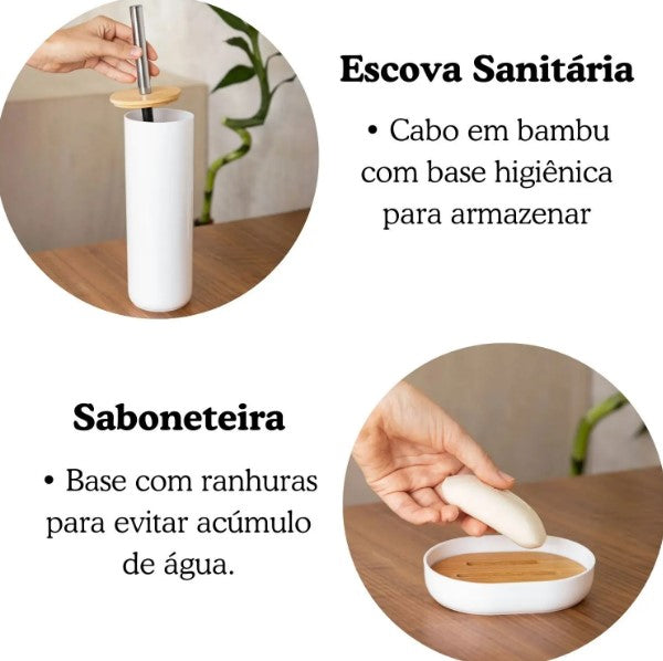 Conjunto de Acessórios para Banheiro 6 Peças Preto e Bambu – BM-F1080A