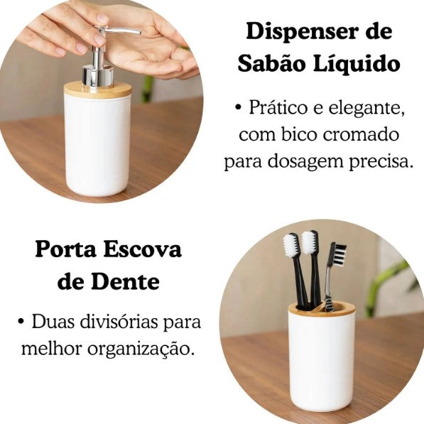 Conjunto de Acessórios para Banheiro 6 Peças Preto e Bambu – BM-F1080A