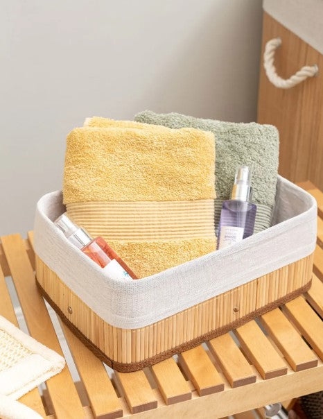 Conjunto de 3 Cestos de Bambu Organizadores Multiuso com Forro BM-F1101