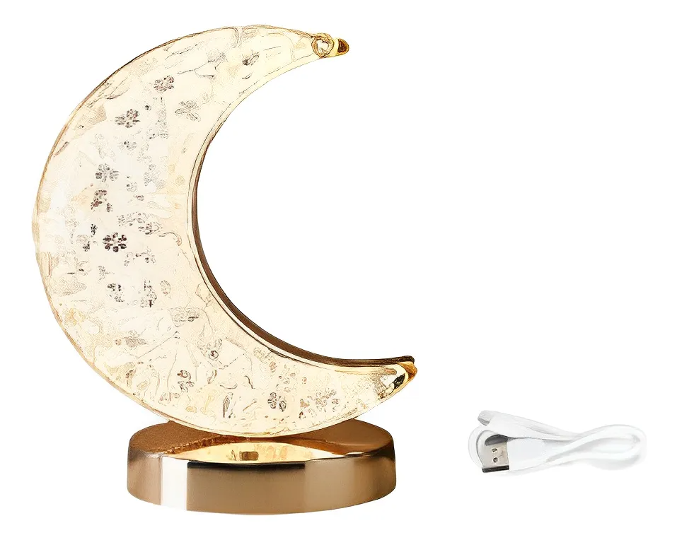Luminária Lua Cristal LED Touch Recarregável USB
