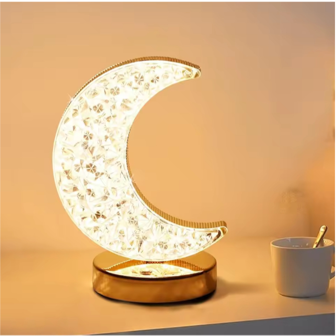 Luminária Lua Cristal LED Touch Recarregável USB