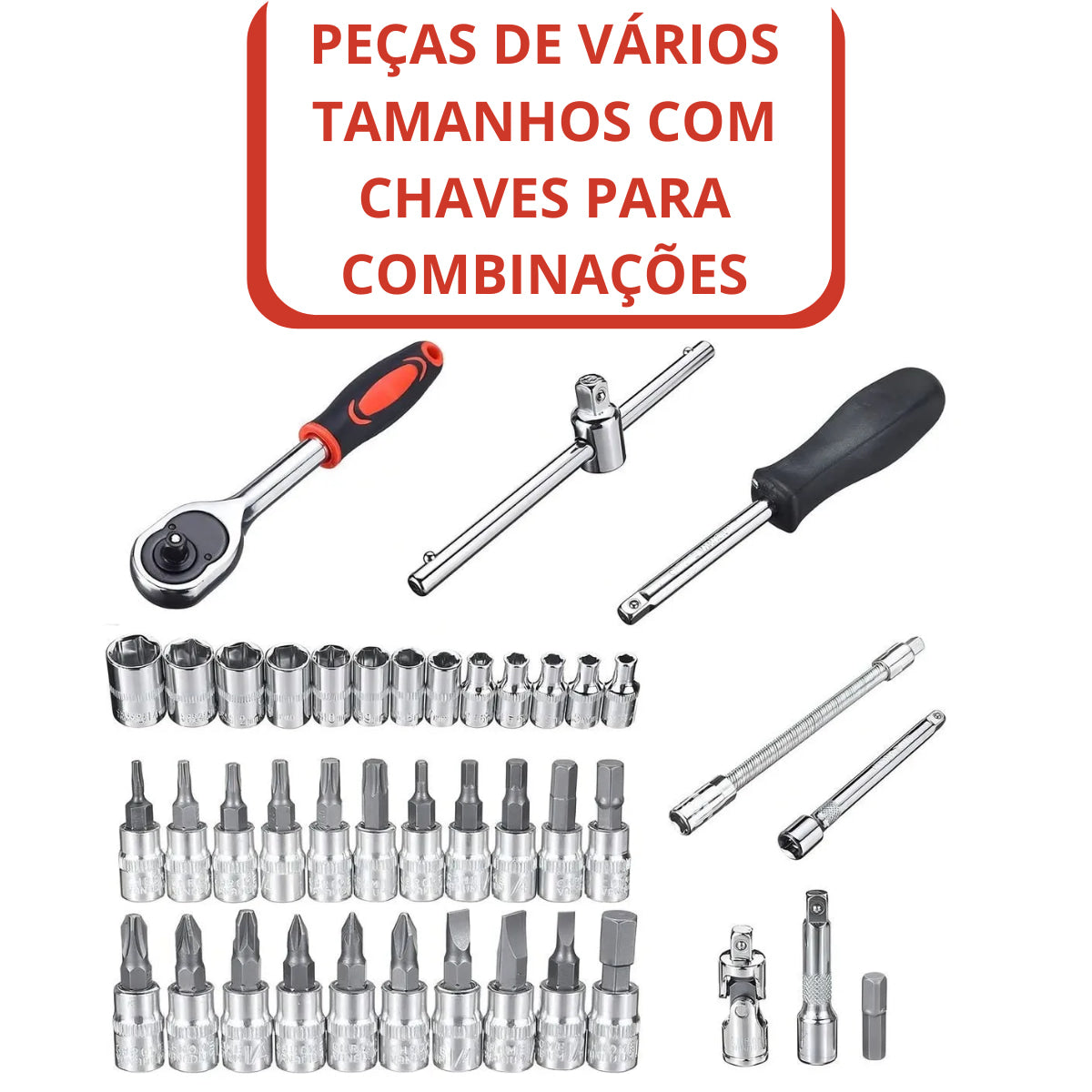 Jogo de Ferramentas com 46 Peças Soquete Aço c/ Maleta