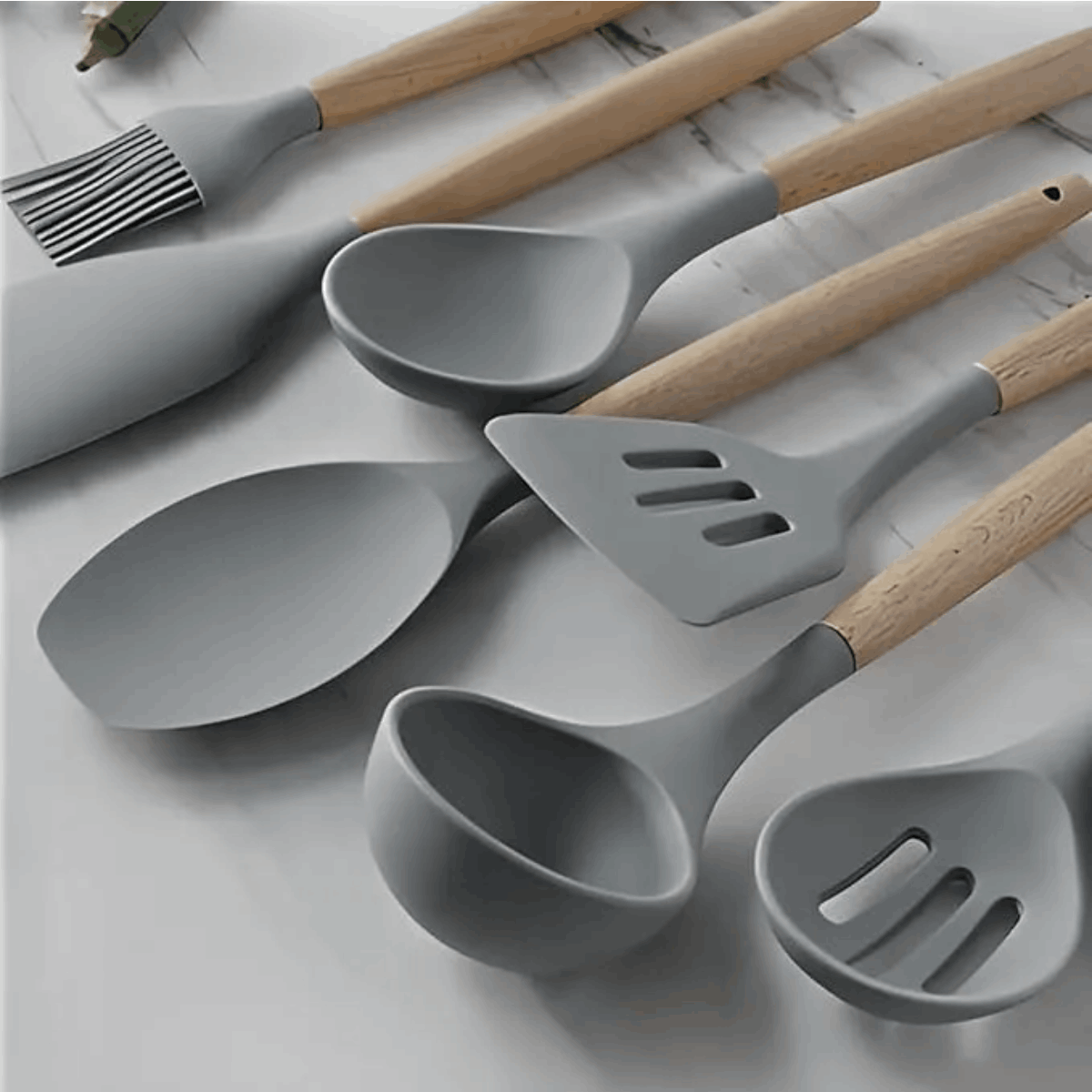 Conjunto de Utensílios de Cozinha 19 Peças com Cabo de Madeira