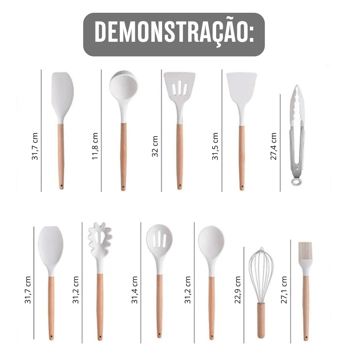 Conjunto de Utensílios de Cozinha 19 Peças com Cabo de Madeira