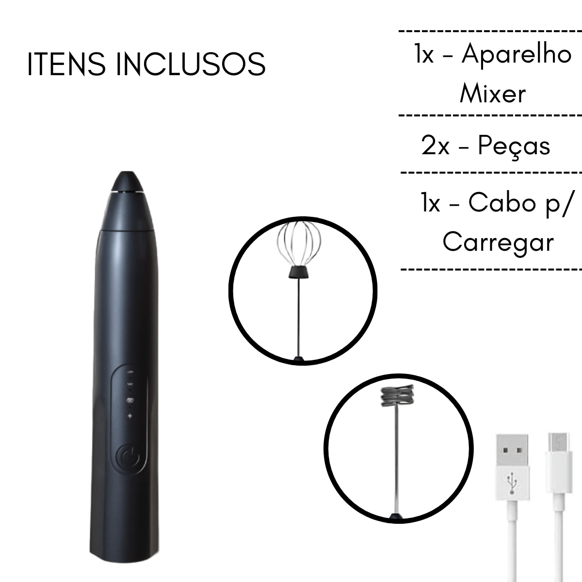 Mini Batedor Mixer Elétrico Portátil Preto Premium