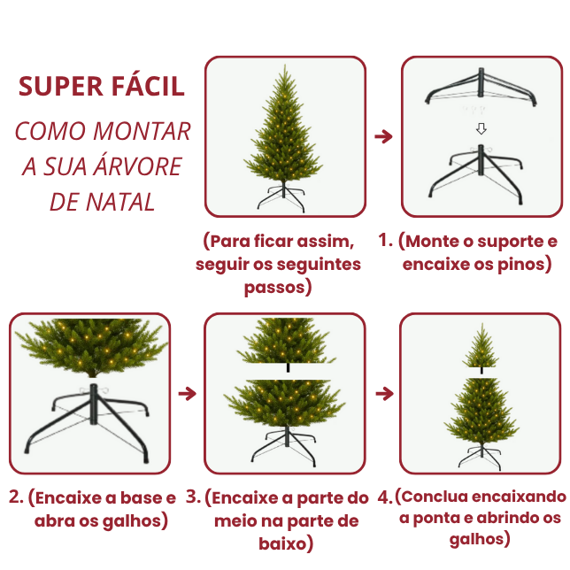 Árvore de Natal 2,10m de Altura - 1.286 Galhos - com luzes LED