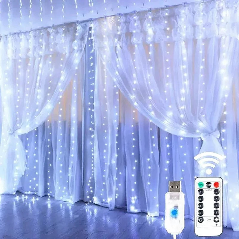 Cortina de LED Natalina 300 Luzes – 8 Efeitos Mágicos de Iluminação