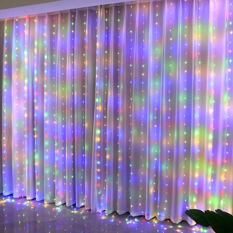 Cortina de LED Natalina 300 Luzes – 8 Efeitos Mágicos de Iluminação