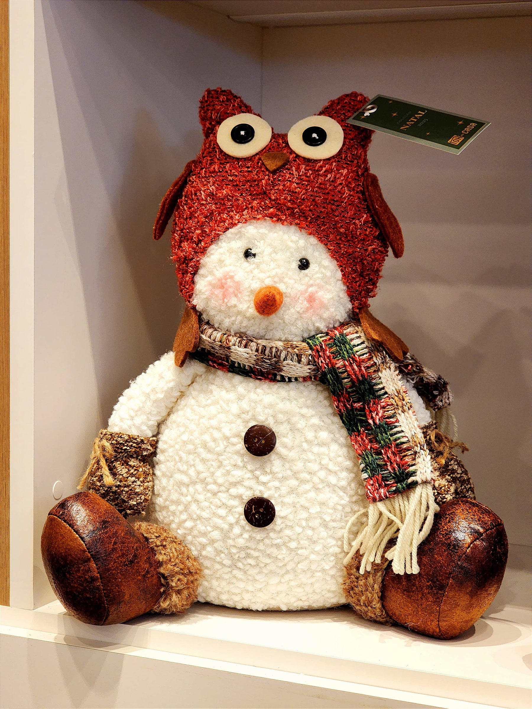 BONECO DE NEVE COM TOUCA DE CORUJA 30CM - PRÉ VENDA 2025