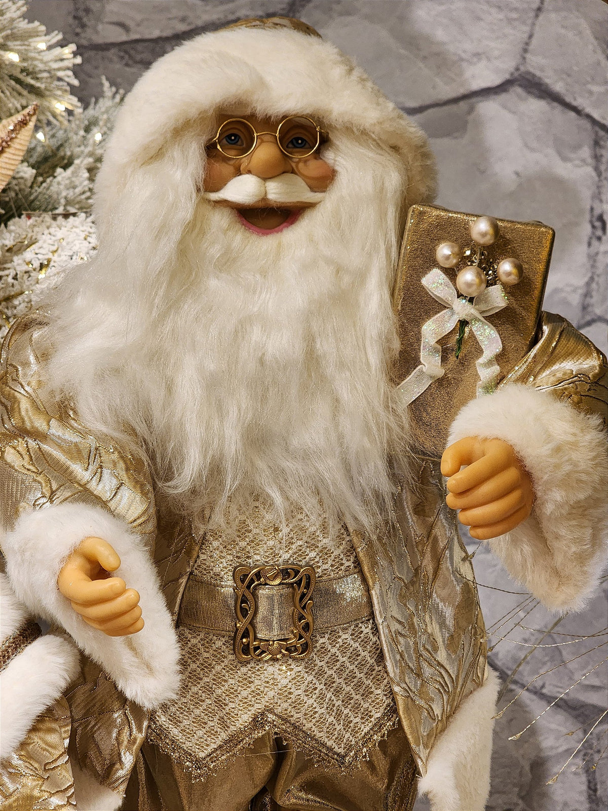 PAPAI NOEL DE LUXO EM PÉ DOURADO COM CHAMPANHE - PRÉ VENDA 2025