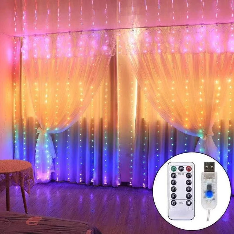 Cortina de LED Natalina 300 Luzes – 8 Efeitos Mágicos de Iluminação
