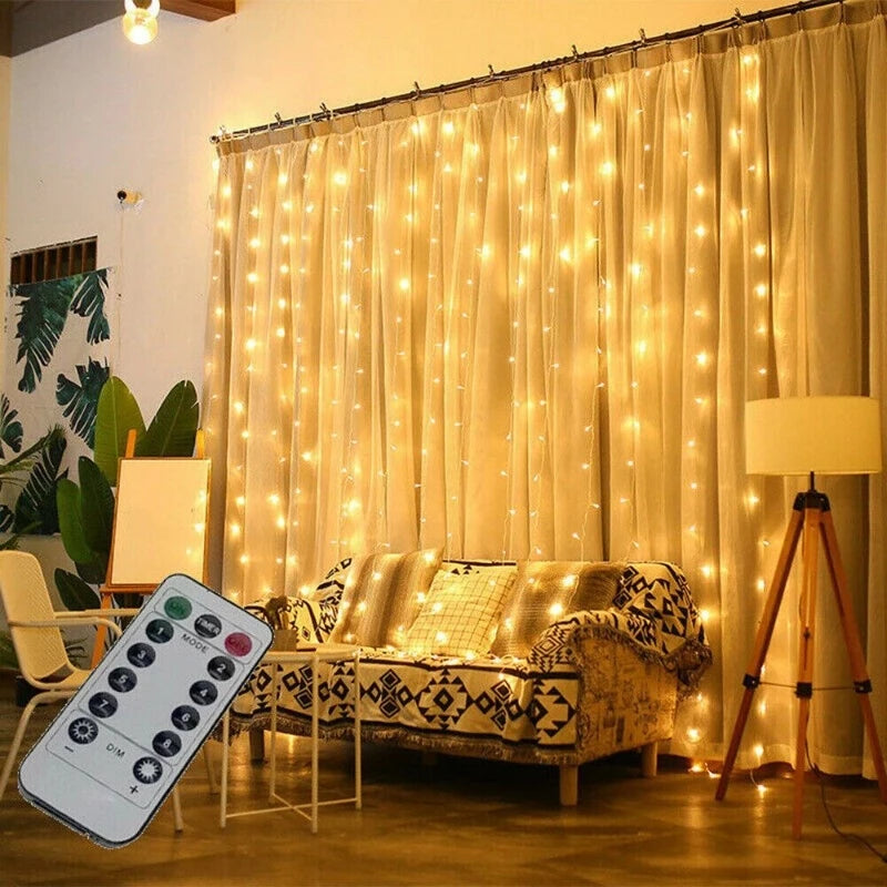 Cortina de LED Natalina 300 Luzes – 8 Efeitos Mágicos de Iluminação