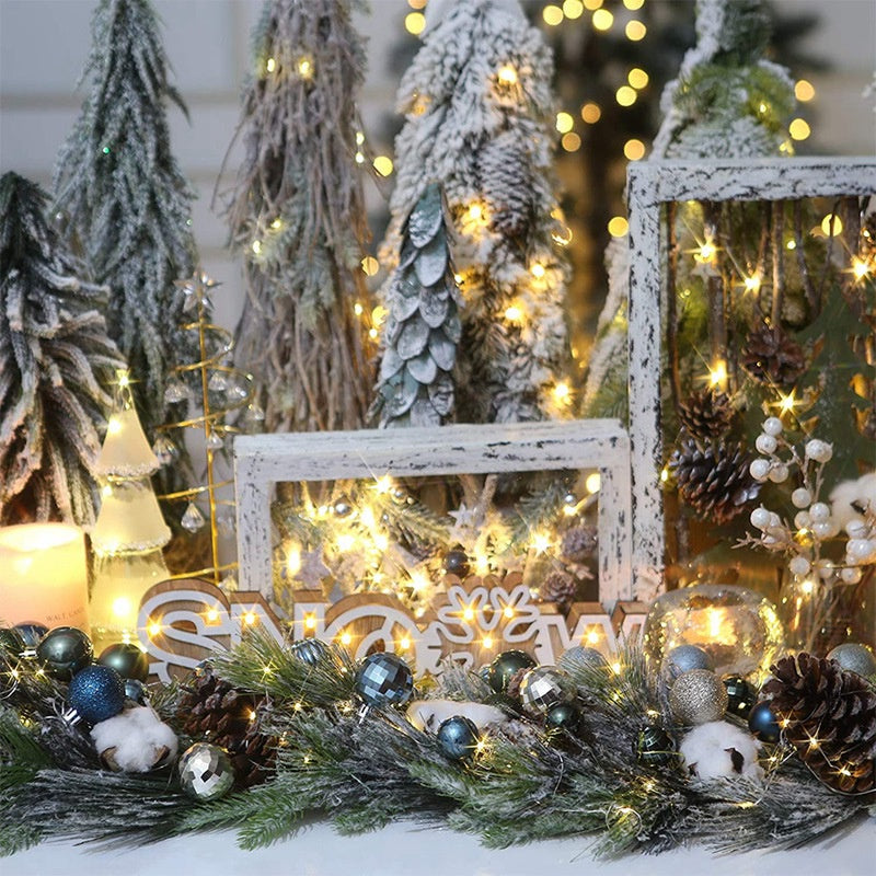 64 Peças Decoração De Natal Bolas Ouro Azul