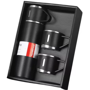 Kit Garrafa Térmica 500ml + 3 Xícaras Aço Inoxidável Preto