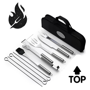 Kit Churrasco de Luxo com 9 Peças em Inox + Maleta