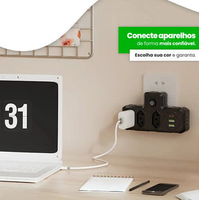Adaptador para Tomada Benjamin (T) com USB-A e USB-C Bivolt - BM-8704A