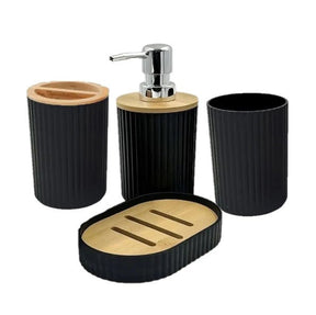 Conjunto de Acessórios para Banheiro 6 Peças Preto e Bambu – BM-F1080A