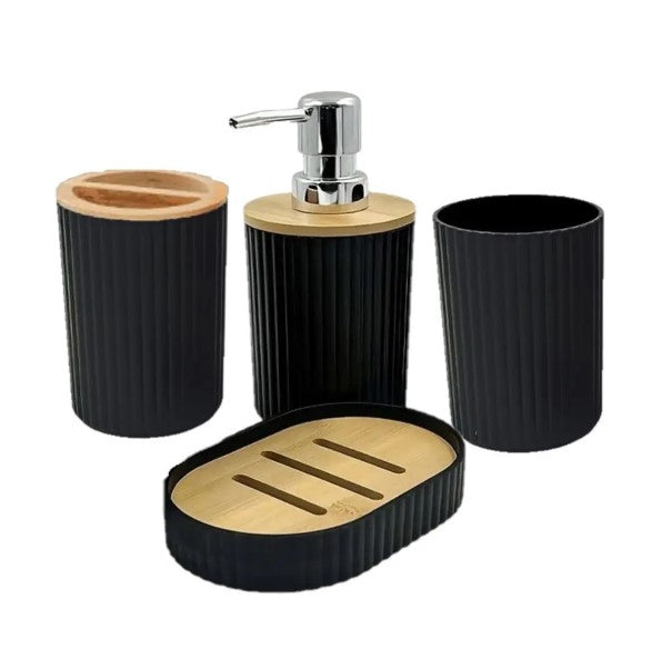 Conjunto de Acessórios para Banheiro 6 Peças Preto e Bambu – BM-F1080A