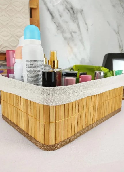 Conjunto de 3 Cestos de Bambu Organizadores Multiuso com Forro BM-F1101