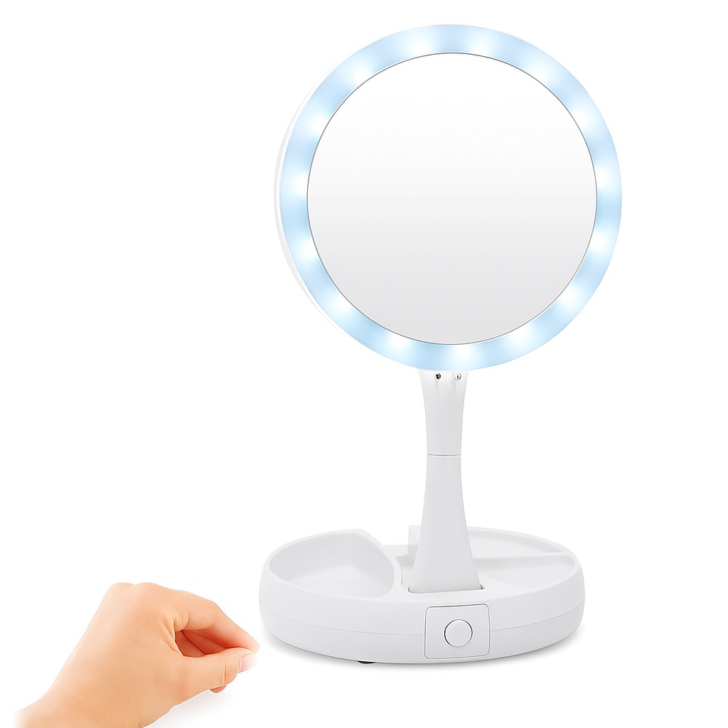 Espelho de Mesa com Luz LED Dupla Face e Zoom 10x