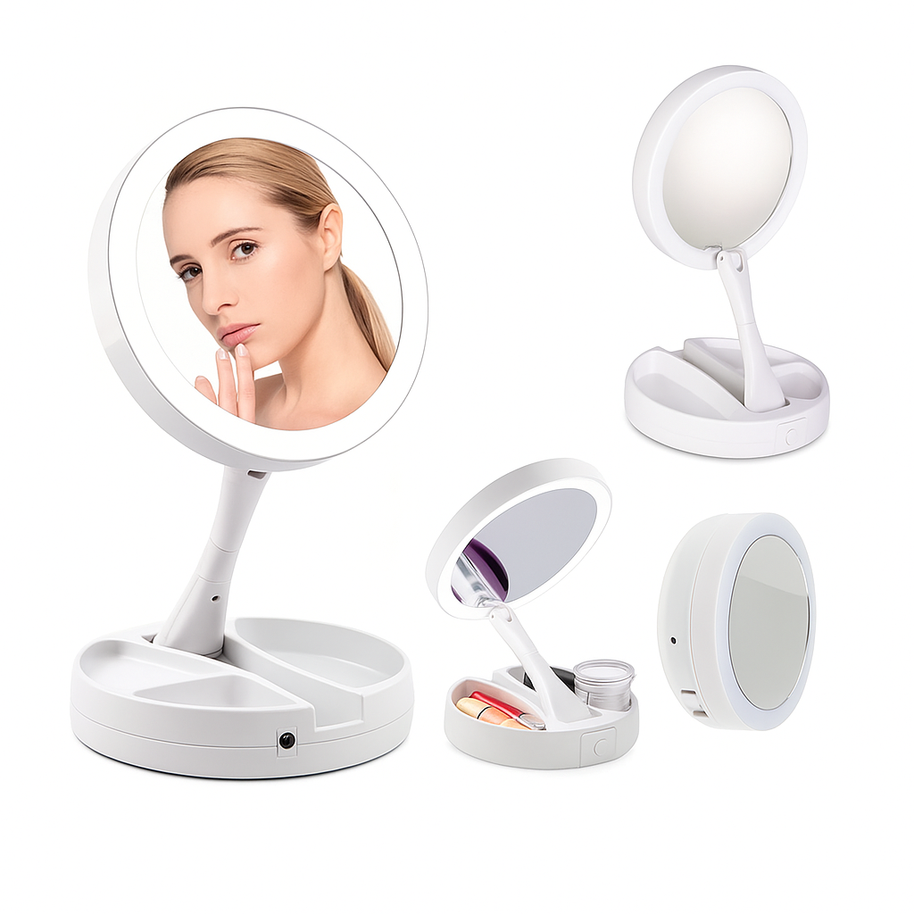 Espelho de Mesa com Luz LED Dupla Face e Zoom 10x