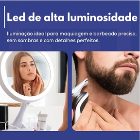 Espelho de Mesa com Luz LED Dupla Face e Zoom 10x