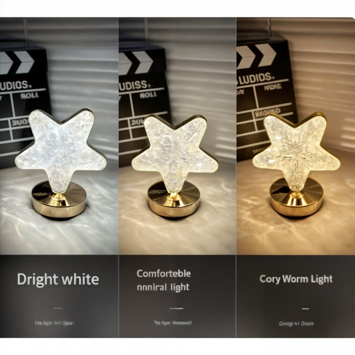 Luminária Abajur Cristal LED Touch Estrela – Recarregável USB
