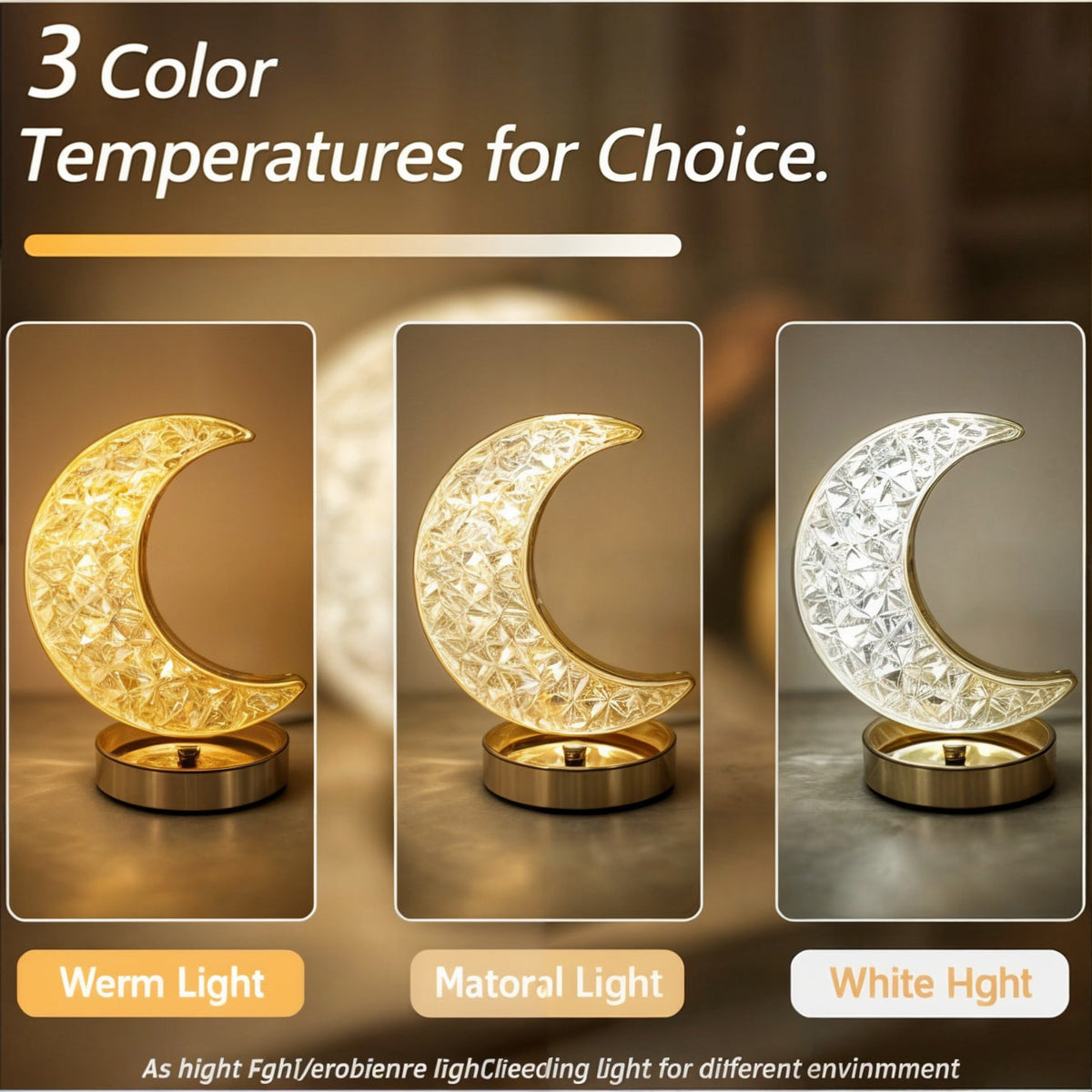 Luminária Lua Cristal LED Touch Recarregável USB