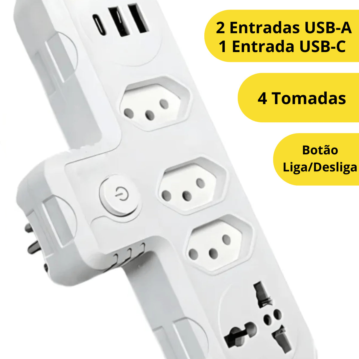 Adaptador para Tomada Benjamin (T) com USB-A e USB-C Bivolt - BM-8704A