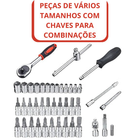 Jogo de Ferramentas com 46 Peças Soquete Aço c/ Maleta