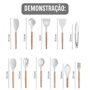Conjunto de Utensílios de Cozinha 19 Peças com Cabo de Madeira