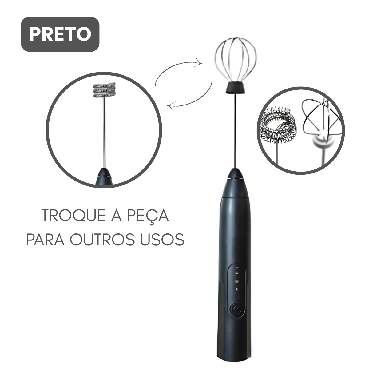 Mini Batedor Mixer Elétrico Portátil Preto Premium