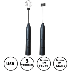 Mini Batedor Mixer Elétrico Portátil Preto Premium