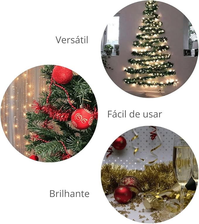 Kit 10 Festão Metalizado 7 Fitas 5cm X 2 Metros Decoração Natalina Enfeite Natal Festa (Vermelho)