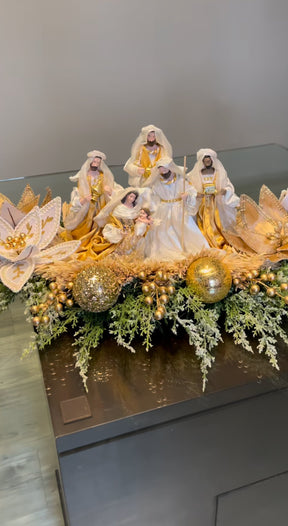 Presépio Natalino Luxo com Sagrada Família - Decoração Dourada