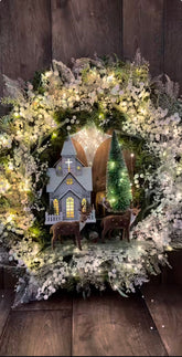 Guirlanda Iluminada Vila Natalina com Igreja e Renas LED