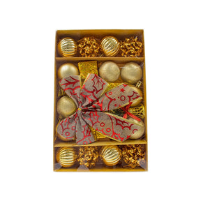 Kit 24 Enfeites Natalinos Bola Laço Decoração Árvore de Natal Vermelho Dourado Prata