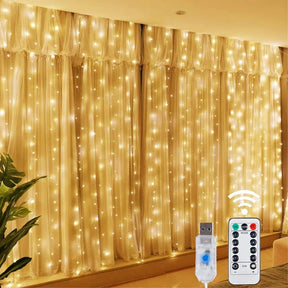 Cortina de LED Natalina 300 Luzes – 8 Efeitos Mágicos de Iluminação