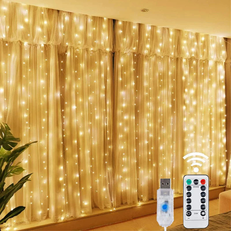 Cortina de LED Natalina 300 Luzes – 8 Efeitos Mágicos de Iluminação