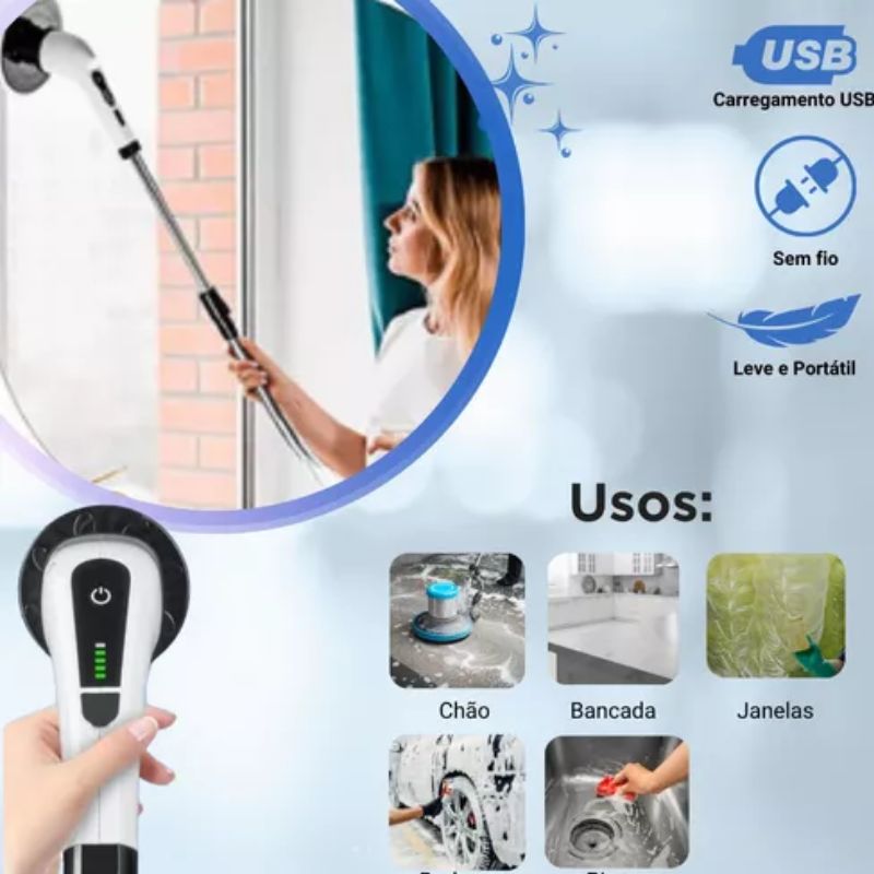 Escova de Limpeza Elétrica Rotativa Multiuso 9 em 1 Bivolt