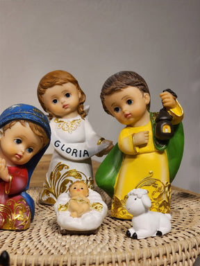 PRESÉPIO EM RESINA PERSONAGENS INFANTIL COM 11 PEÇAS 14CM
