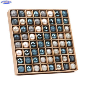 64 Peças Decoração De Natal Bolas Ouro Azul